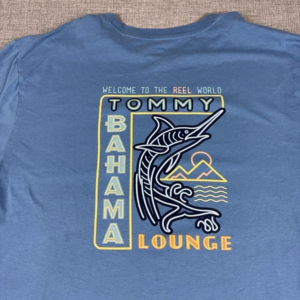 Tommy Bahama Shirt Mens XL Blue Reel World Lounge Island Fishing Graphic Tee